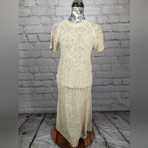 Pallas hand loomed 100% Irish linen set top sz m skirt sz s keyhole back BBIN